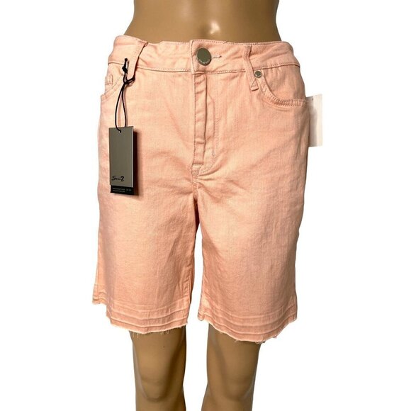 Seven7 NWT Limited Edition Frayed Hem Mid Length Shorts Pink Size 10 - Picture 1 of 9